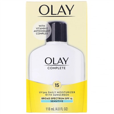 Olay, Complete, UV365, дневное увлажняющее средство, SPF 15, для чувствительной кожи, 118 мл (4,0 жидк. унции)