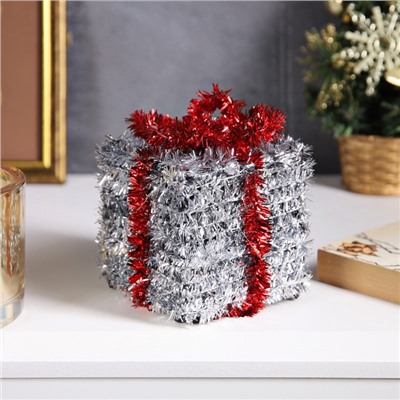 Светодиодная фигура из мишуры «Подарок серебристый» 12×9 см, 10 LED, батарейки AG10×3 (в комплекте), свечение тёплое белое