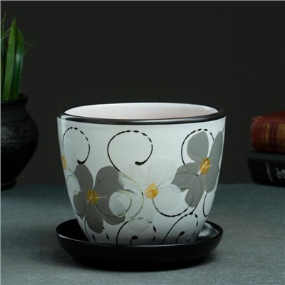 Горшок для цветов «Фиалка», 1 л, d=15 см, h=13 см, керамический, с поддоном