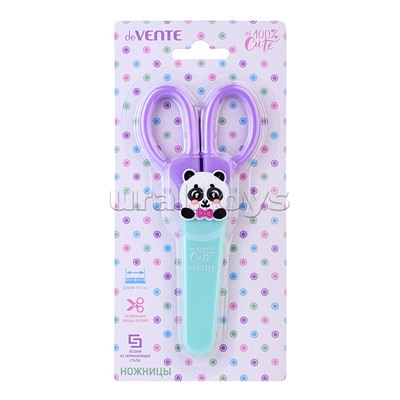 Ножницы детские "100% Cute. Panda" 13,5 см, пластиковые кольца, защитный футляр с каучуковым декоративным элементом, в картонном блистере