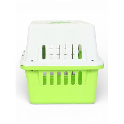 Переноска для животных, 49×31×31 см, с металлической дверью, пластик, белая, зелёная