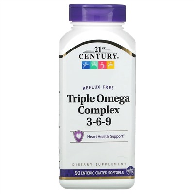21st Century, Triple Omega Complex 3-6-9, 90 мягких желатиновых капсул с кишечнорастворимой оболочкой