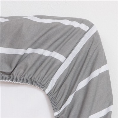 Простыня на резинке 1.5-спальная «Этель» Gray stripes, 140×200+25 см, поплин