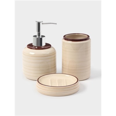Набор аксессуаров для ванной комнаты «Жаклин», 3 предмета, мыльница, дозатор для мыла, стакан, бежевый