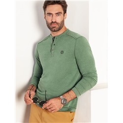 Джемпер хенли из полотна пике с меланжевым плетением с эластаном