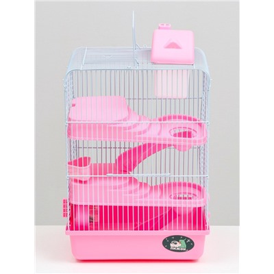Клетка для мелких грызунов «Пижон», с наполнением, 27×21×40 см, розовая
