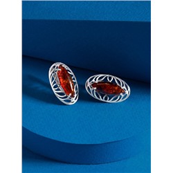 Серьги из серебра с коньячным янтарём родированные 925 пробы СП5р640