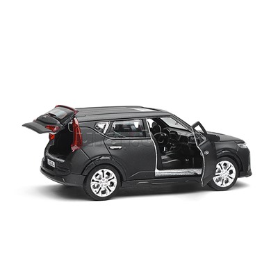 Машина металл KIA soul 12 см, (свет-звук, двер, черный матовый)инерц., в коробке