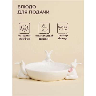 УЦЕНКА Блюдо для подачи «Лесные кролики», 19.5×15.3×7.5 см