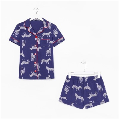 Пижама женская (рубашка, шорты) KAFTAN Zebra, размер 44-46, синяя