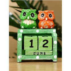 Календарь настольный «Пара совят», 7.5×4×10 см, дерево, зелёный, оранжевый