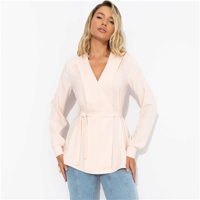 Блуза из плотного материала, Твой личный манифест (бледный персик, с поясом)