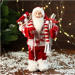 Дед Мороз под ёлку «Зимнее волшебство. Новогодняя игрушка в вязаном костюме, с лыжами и мешком», 30 см