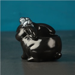 Декоративное кашпо для цветов «Зайчиха с зайчонком», h=9 см, гипс, черное, серебристое