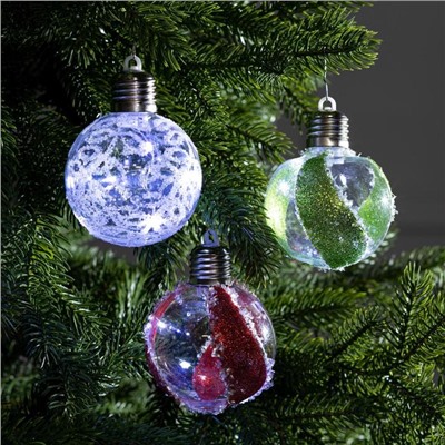 Набор ёлочных шаров «Шары с блёстками», 3 шт., от батареек, свечение белое