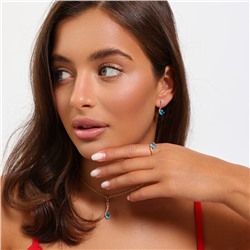 Комплект ювелирной бижутерии коллекция "Дубай" серьги, кулон и кольцо 20 р, покрытие позолота, вставка: фианиты, цвет: голубой, арт.314.912-20