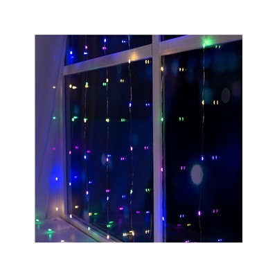 Гирлянда «Занавес» 2×2 м роса, IP20, серебристая нить, 300 LED, свечение мульти, 12 В