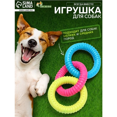Игрушка жевательная «Всегда вместе!», TPR, 3 кольца по 8 см, сине/розово/жёлтая