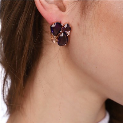 Серьги коллекция "Эксклюзив" покрытие позолота, темно-синие  камни, крупные, 23208, арт. 947.205