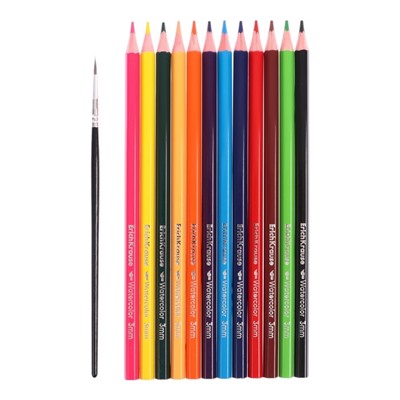 Карандаши акварельные 12 цветов ErichKrause Jolly Friends, дерево, шестигранные с кисточкой, европодвес