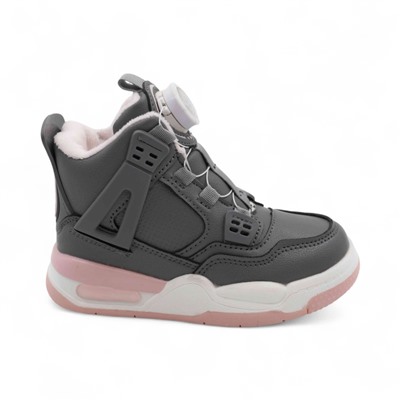 Кроссовки зимние на меху В7177-15 серо розовые