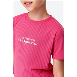 Летний костюм для девочки в рубчик-лапша Happyfox