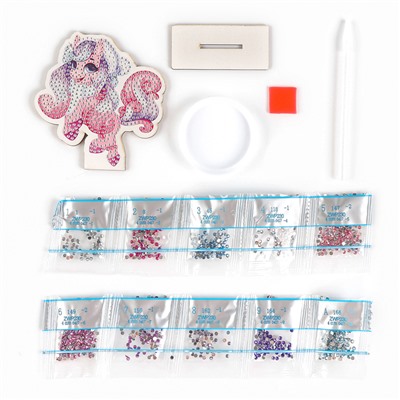 Алмазная мозаика на новый год для детей на деревянной фигурке «Единорожка», 10×10 см, набор для творчества