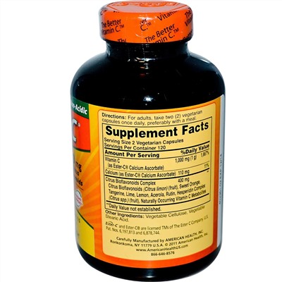 American Health, Ester-C с цитрусовыми биофлавоноидами, 500 мг, 240 вегетарианских капсул