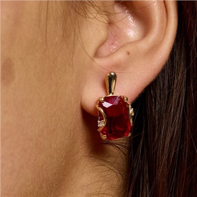 Серьги с крупным камнем ювелирная бижутерия коллекция "Дубай", покрытие позолота,  вставка: фианит и цирконы, цвет: красный и прозрачный, арт.217.360