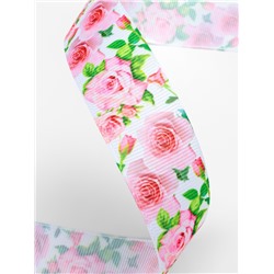 Лента репсовая «Розы», 25 мм, 18±1 м, белая, розовая