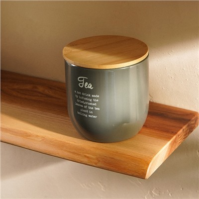 Банка для чая SL Home, 9.5×14 см, с бамбуковой крышкой, серая