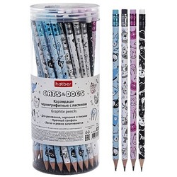 Карандаш черногр. "Кошки&Собаки" круглый с ластиком НВ (093380) Хатбер