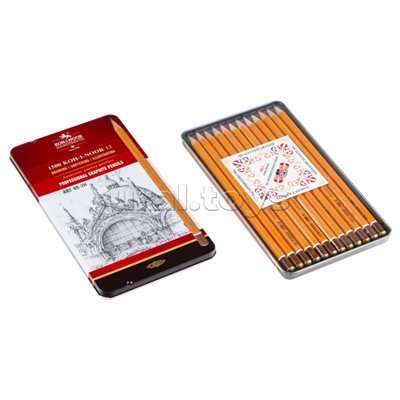 Набор карандашей ч/г "1500 Art" 12шт., 8B-2H, заточен., метал. пенал