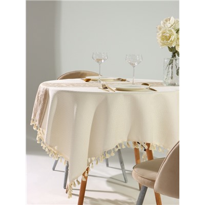 Скатерть «Этель», бежевая, с орнаментом, 140×140 см