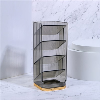 Органайзер для хранения косметики CALM, многоуровневый, 5 секций, 21×9×8.5 см, полупрозрачный, чёрный