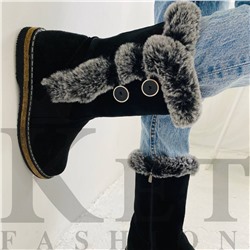 Сапожки женские с опушкой черные войлочная подошва