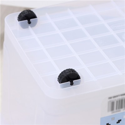 Контейнер для хранения с крышкой, 35 л, 50×31×28 см, на колёсах, прозрачный, ручки МИКС