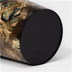 Горшок для цветов с поддоном Доляна «Голди. Листья», 1.6 л, d=14 см, h=15.5 см, пластиковый, цвет чёрный