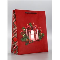 Пакет подарочный новогодний ламинированный, «Подарки», 26×12×32 см