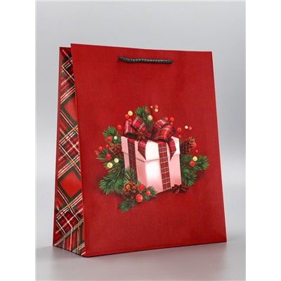 Пакет подарочный новогодний ламинированный, «Подарки», 26×12×32 см