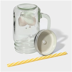 Банка с крышкой и трубочкой «Котик», 450 мл, 10×7.5×13 см