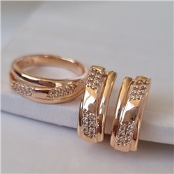 Комплект ювелирной бижутерии коллекция "Дубай" серьги и кольцо 17 р, покрытие позолота, вставка: фианиты, цвет: прозрачный, арт.314.836-17