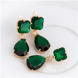 Комплект ювелирной бижутерии коллекция "Дубай" серьги и кулон, покрытие позолота, вставка: фианиты, цвет: зеленый, арт.414.032