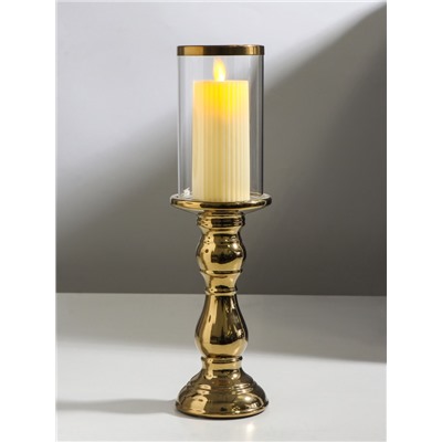 Подсвечник на 1 свечу «Лира», керамика, стекло, d=8 см, золото, 9.3×9.3×34 см