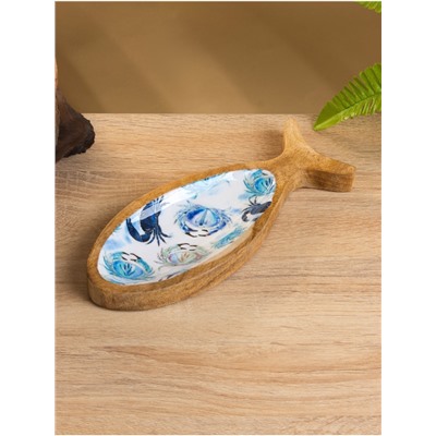 Блюдо в форме рыбки «Крабы», 25.5×10×2 см, дерево манго