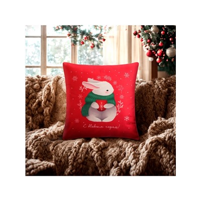Наволочка декоративная новогодняя «Этель. Зайчик» 40×40 см, велюр