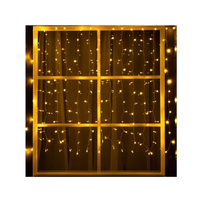 Гирлянда «Занавес», 2×1.5 м, уличная, IP44, 280 LED, 8 режимов, солнечная батарея, прозрачная нить, свечение тёплое белое