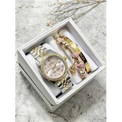 Подарочный набор для женщин часы, 2 браслета + коробка #22861798