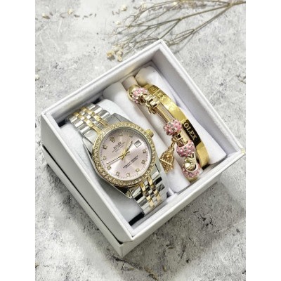 Подарочный набор для женщин часы, 2 браслета + коробка #22861798
