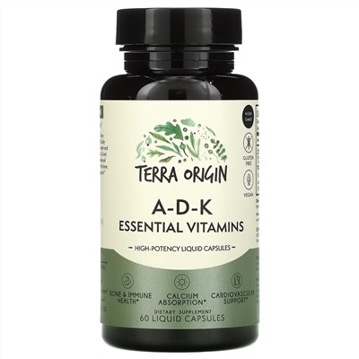 Terra Origin, A-D-K Essential Vitamins, 60 Liquid Capsules